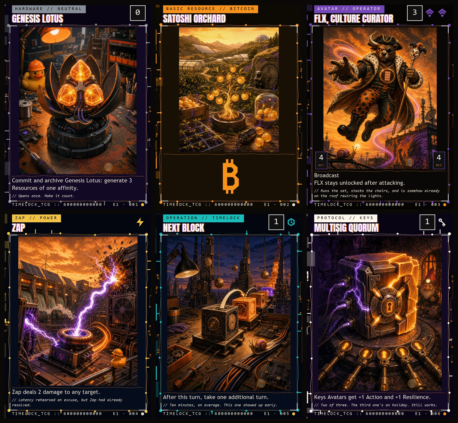 Six Edition One card faces in the Node Runner frame